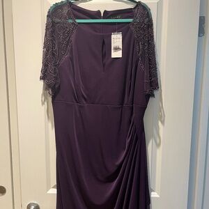 Laura Purple Ruched raglan Sleeve Gown NWT